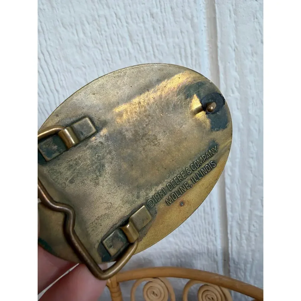 John Deere Heavyweight Belt Buckle Solid Brass 1981 Vintage Made In Moline, IL.